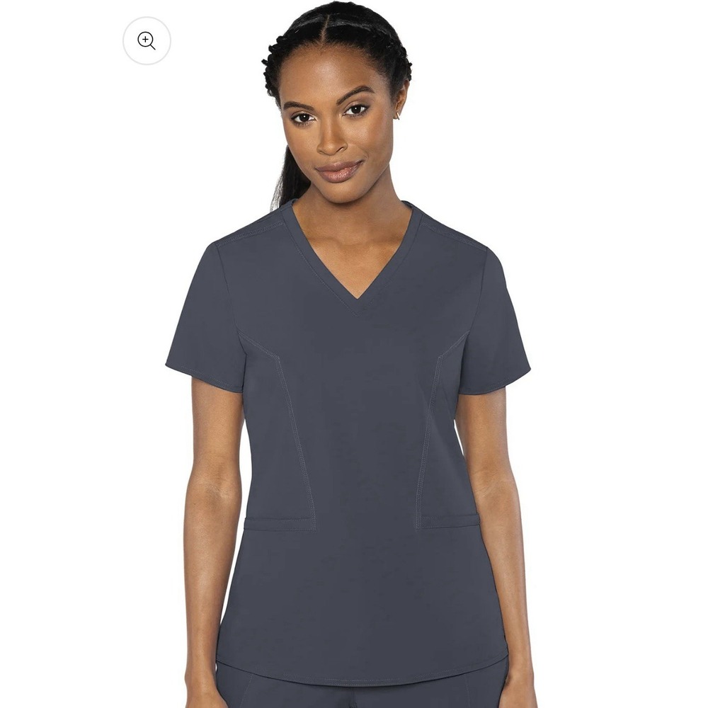 New MedCouture Peaches Scrub Top 2XL Women's Pewter Double V-Neck - Picture 4 of 4